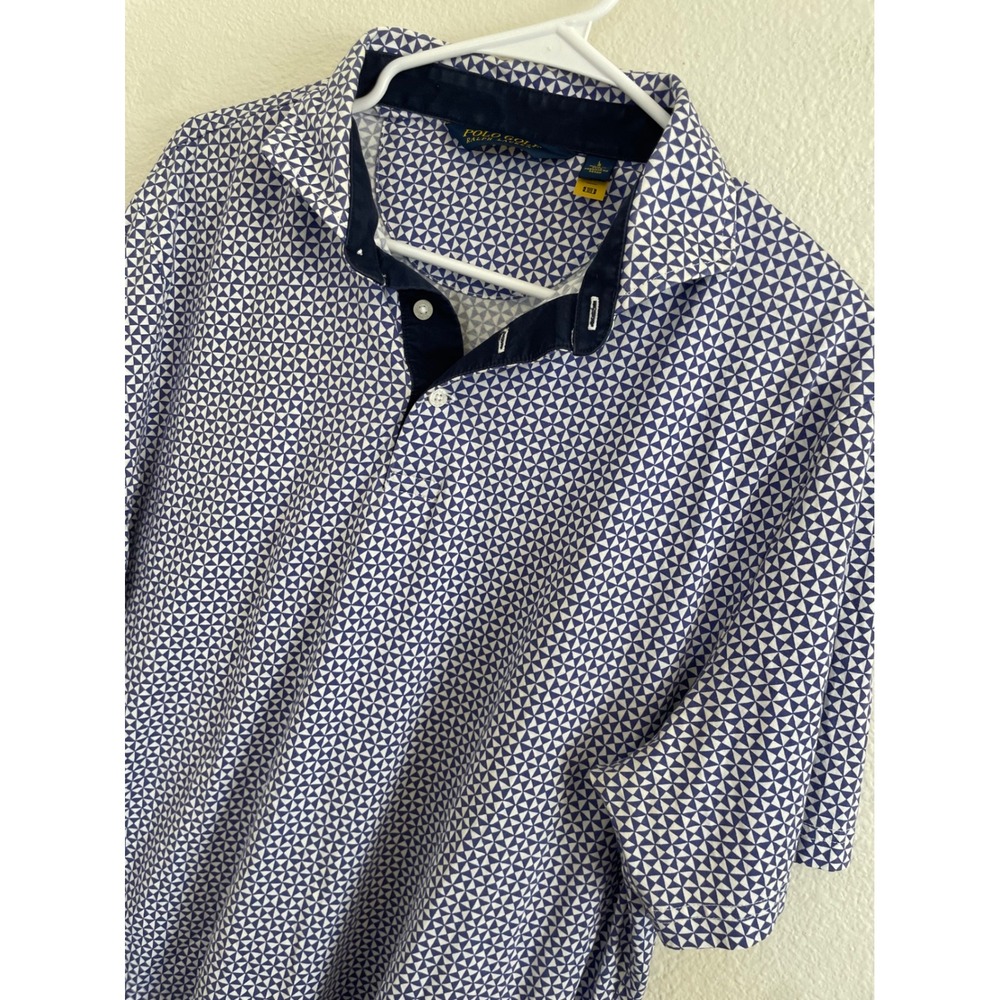 Polo‎ Golf Ralph Lauren Shirt Mens L Blue White Geometric Triangle Polo Cotton